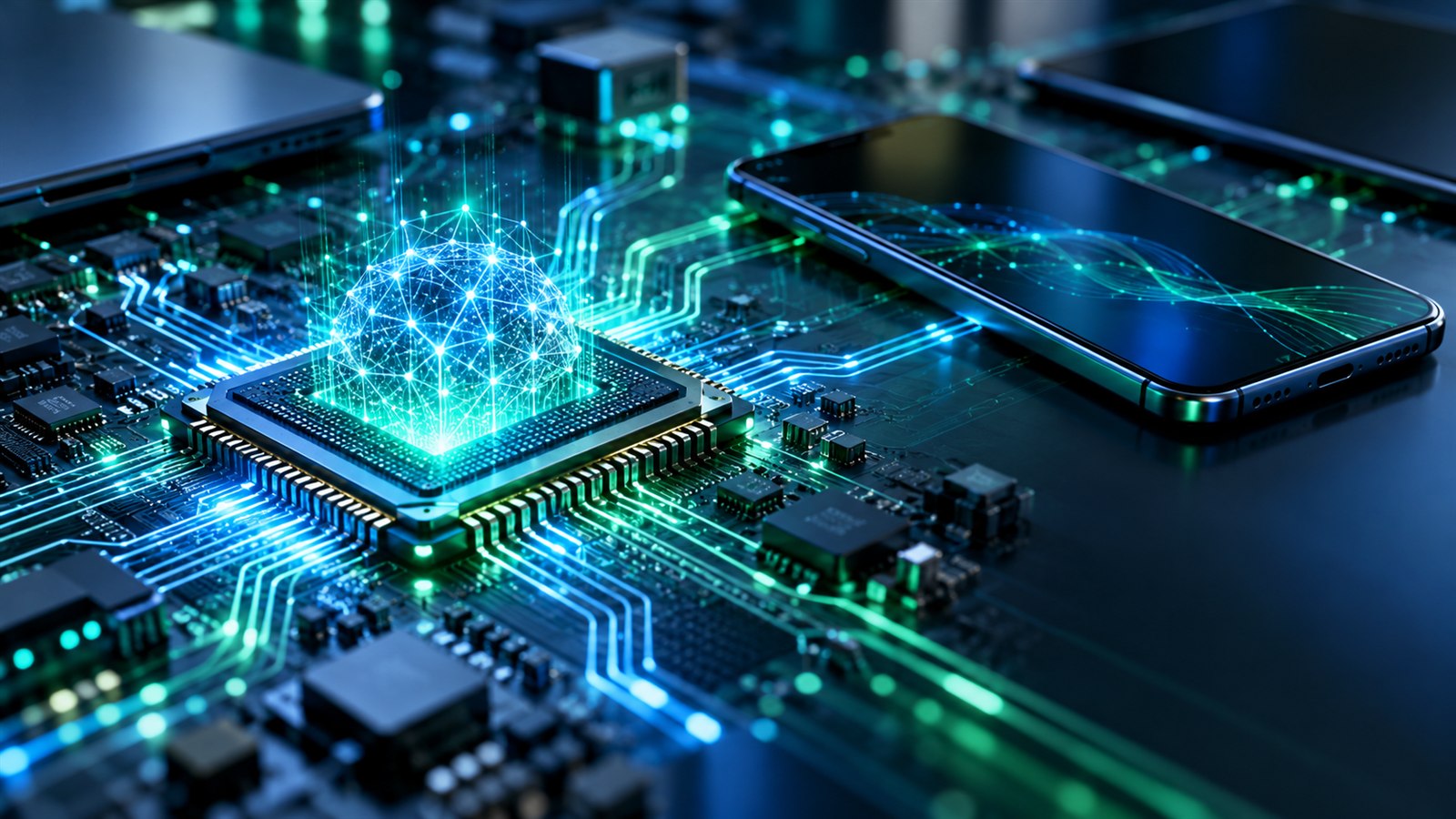 Microchip de inteligência artificial conectado a dispositivos